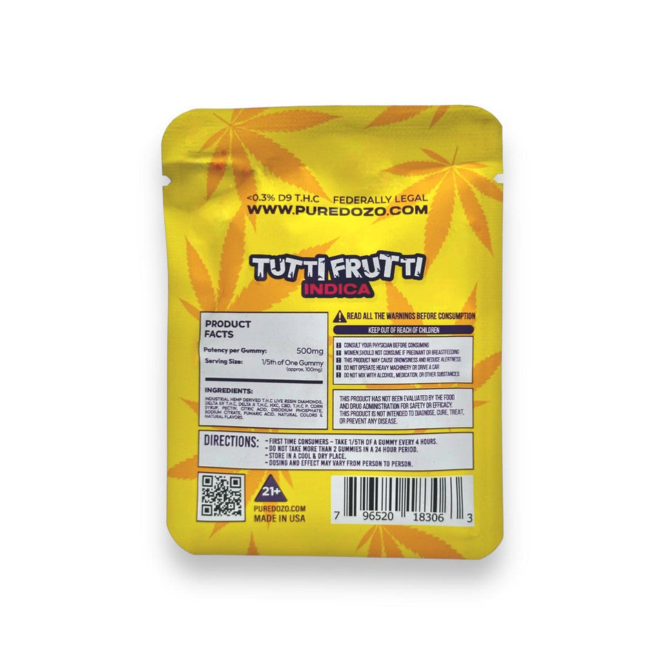 Dozo D9 Smashers Tutti Frutti 500mg Indica Gummies 1ct
